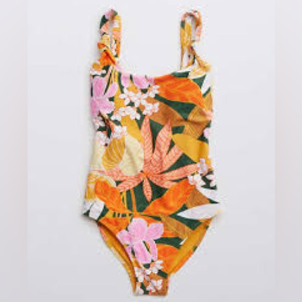 Aerie Floral One Piece Swimsuit - Orange and Pink